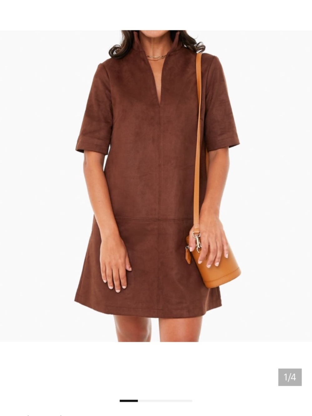 Tuckernuck Brown Faux Suede Shift Dress XS Collared Short Sleeve